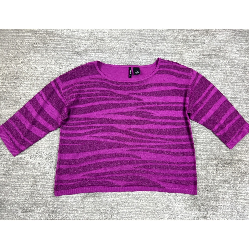 New Directions Sweater Womens XL Purple Rose Violet Zebra Metallic 3/4 Sleeve